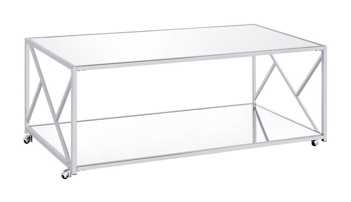 Provins 3-piece Occasional Table Set Clear Mirror and Chrome - U&U Home Budget Furniture (Carteret, NJ)