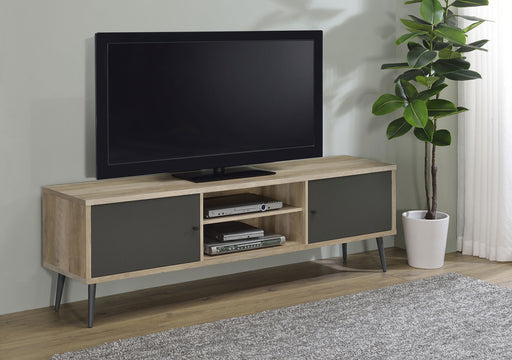 Allie 2-door Engineered Wood TV Stand With Storage Shelf Antique Pine and Grey - U&U Home Budget Furniture (Carteret, NJ)
