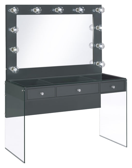 Afshan 3-drawer Vanity Desk with Lighting Mirror Grey High Gloss - U&U Home Budget Furniture (Carteret, NJ)