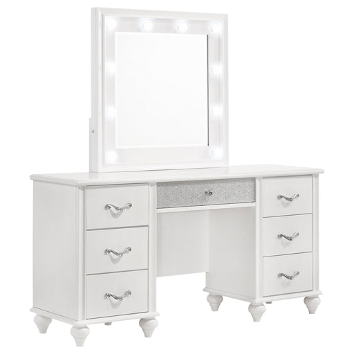 Barzini 7-drawer Vanity Desk with Lighted Mirror White - U&U Home Budget Furniture (Carteret, NJ)