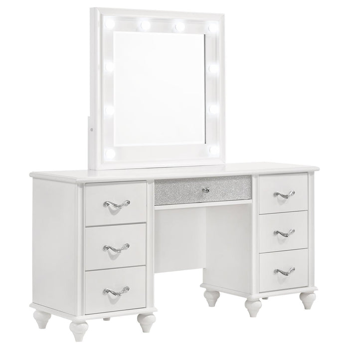 Barzini 7-drawer Vanity Desk with Lighted Mirror White - U&U Home Budget Furniture (Carteret, NJ)