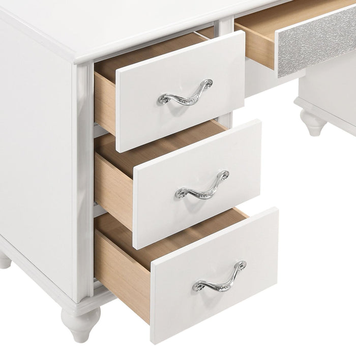Barzini 7-drawer Vanity Desk with Lighted Mirror White - U&U Home Budget Furniture (Carteret, NJ)