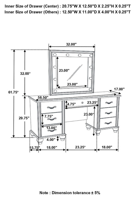 Barzini 7-drawer Vanity Desk with Lighted Mirror White - U&U Home Budget Furniture (Carteret, NJ)