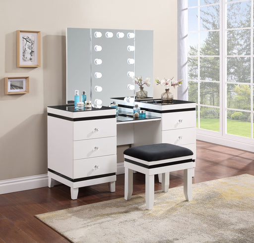 Talei 6-drawer Vanity Set with Hollywood Lighting Black and White - U&U Home Budget Furniture (Carteret, NJ)