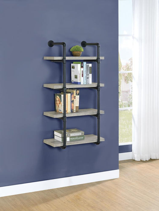 Elmcrest 24-inch Wall Shelf Black and Grey Driftwood - U&U Home Budget Furniture (Carteret, NJ)