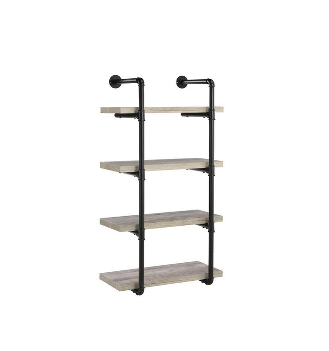 Elmcrest 24-inch Wall Shelf Black and Grey Driftwood - U&U Home Budget Furniture (Carteret, NJ)