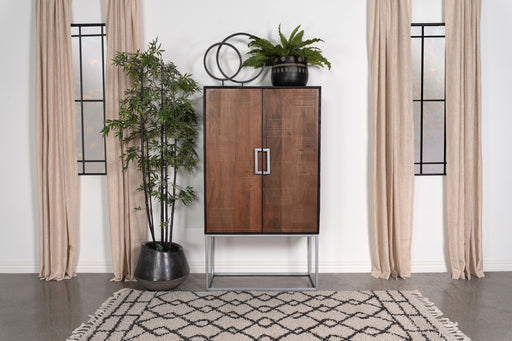 Borman 2-door Bar Cabinet Wine Storage Walnut and Black - U&U Home Budget Furniture (Carteret, NJ)