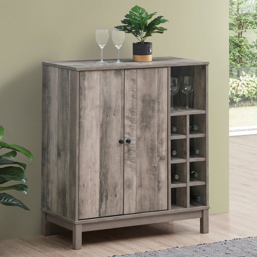 Cheyenne 2-door Wine Cabinet with Stemware Rack Weathered Acacia - U&U Home Budget Furniture (Carteret, NJ)