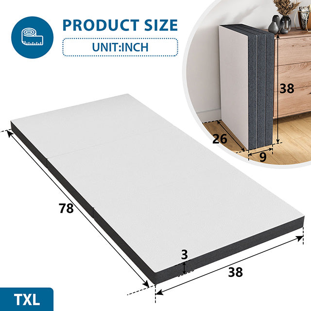 Hollyhock 3" Twin XL Tri-Fold Memory Foam Topper - U&U Home Budget Furniture (Carteret, NJ)