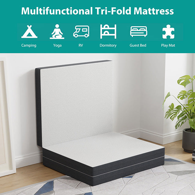 Hollyhock 4" Queen Tri-Fold Memory Foam Topper - U&U Home Budget Furniture (Carteret, NJ)