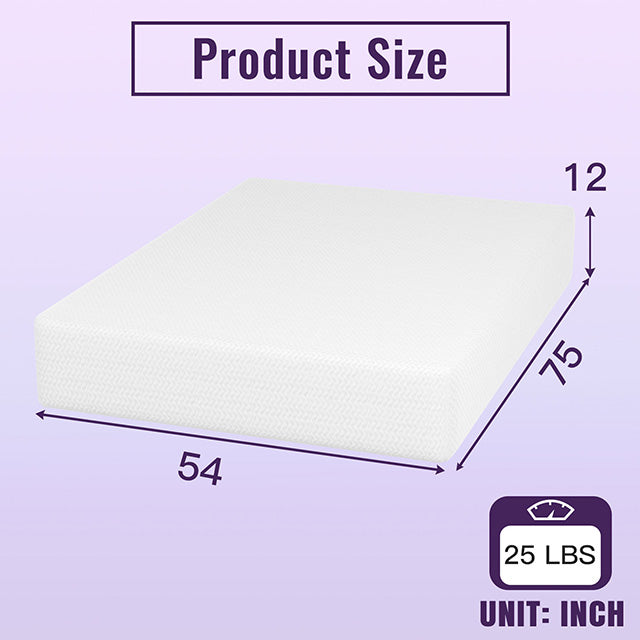 Nasturtium 12" Full Bamboo Charcoal Infused Memory Foam - U&U Home Budget Furniture (Carteret, NJ)
