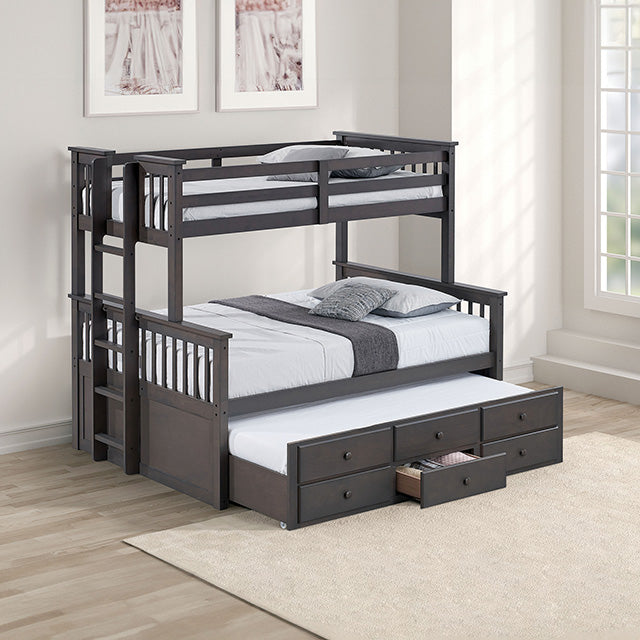 University Twin/Full Bunk Bed Grey, Walnut, & White - U&U Home Budget Furniture (Carteret, NJ)
