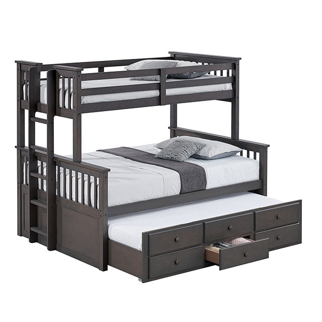 University Twin/Full Bunk Bed Grey, Walnut, & White - U&U Home Budget Furniture (Carteret, NJ)