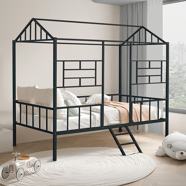 Rhonda Twin Loft Bed White, Silver, & Black - U&U Home Budget Furniture (Carteret, NJ)