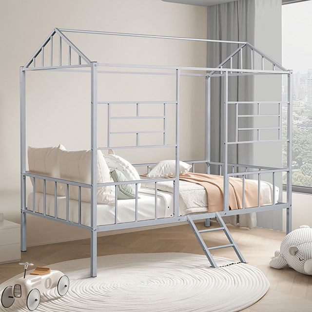 Rhonda Twin Loft Bed White, Silver, & Black - U&U Home Budget Furniture (Carteret, NJ)