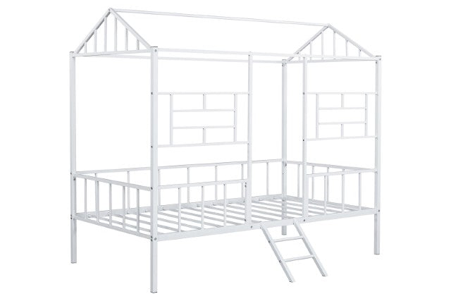 Rhonda Twin Loft Bed White, Silver, & Black - U&U Home Budget Furniture (Carteret, NJ)
