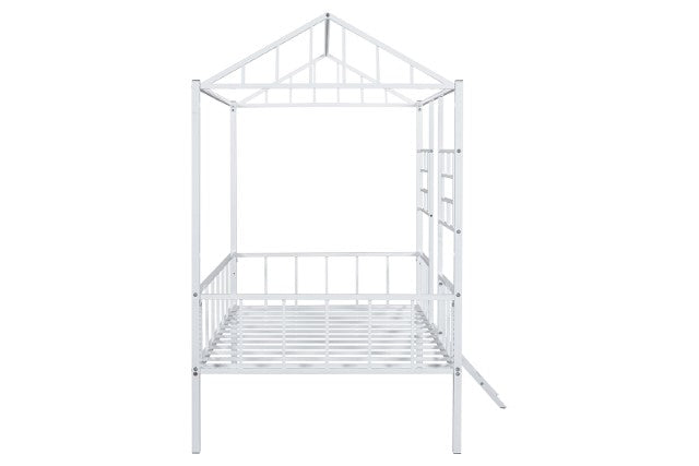Rhonda Twin Loft Bed White, Silver, & Black - U&U Home Budget Furniture (Carteret, NJ)