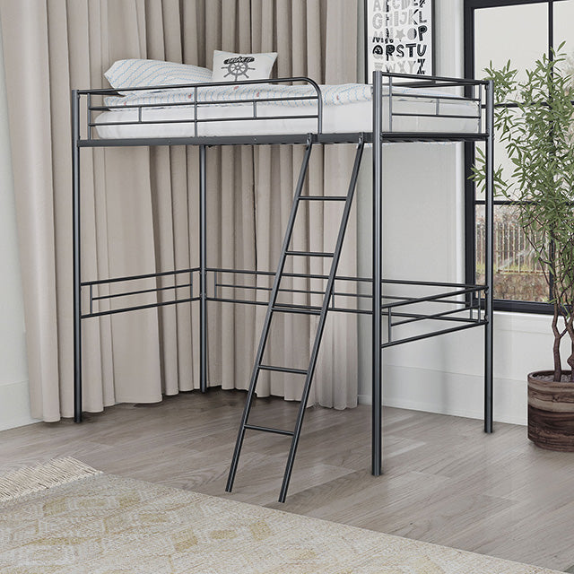 Myles Twin Loft Bed White, Silver & Black - U&U Home Budget Furniture (Carteret, NJ)