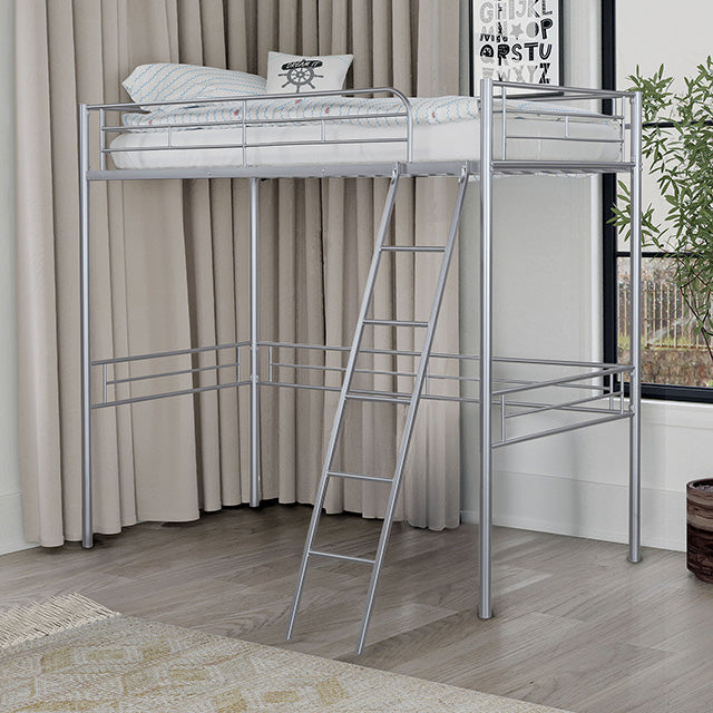 Myles Twin Loft Bed White, Silver & Black - U&U Home Budget Furniture (Carteret, NJ)