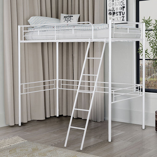 Myles Twin Loft Bed White, Silver & Black - U&U Home Budget Furniture (Carteret, NJ)