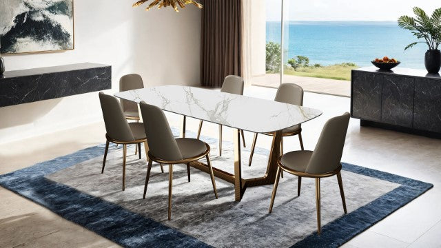 Norelli 7 Pc Dining Table Set Gold - U&U Home Budget Furniture (Carteret, NJ)
