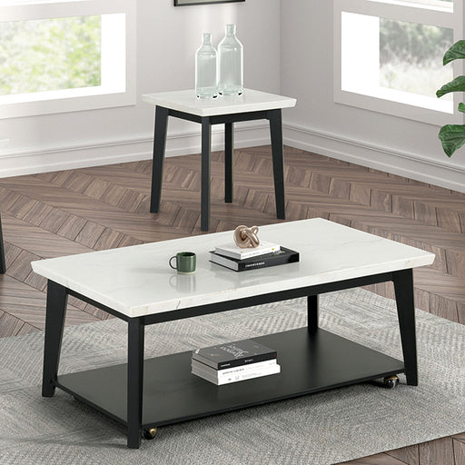 Thisted Rectangle Marble Coffee Table w/ Casters - U&U Home Budget Furniture (Carteret, NJ)