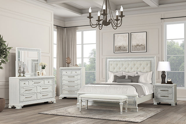 Stella Mia 4 Pc 5 Pc Queen Bedroom Set White & White - U&U Home Budget Furniture (Carteret, NJ)