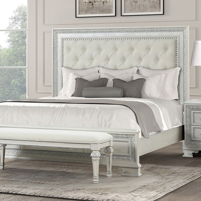 Stella Mia 4 Pc 5 Pc Queen Bedroom Set White & White - U&U Home Budget Furniture (Carteret, NJ)