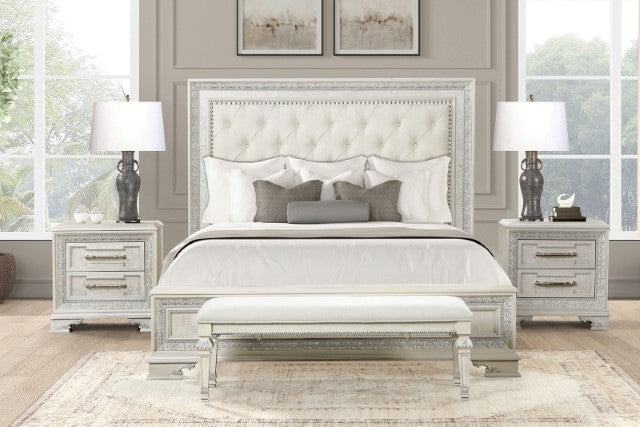 Stella Mia 4 Pc 5 Pc Queen Bedroom Set White & White - U&U Home Budget Furniture (Carteret, NJ)