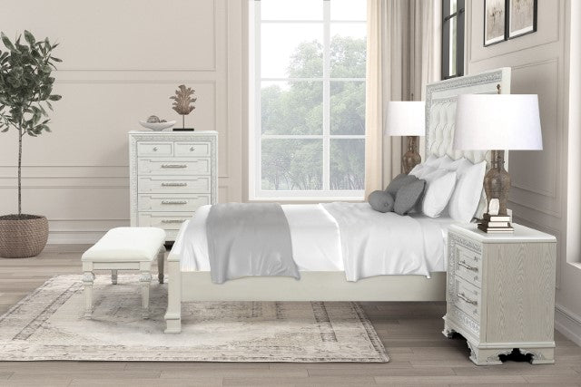 Stella Mia 4 Pc 5 Pc Queen Bedroom Set White & White - U&U Home Budget Furniture (Carteret, NJ)