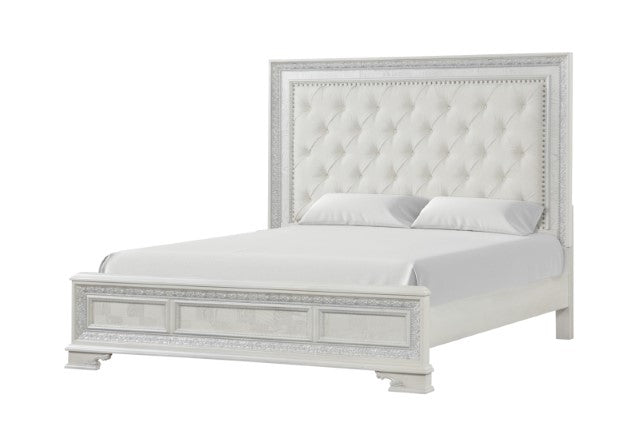 Stella Mia 4 Pc 5 Pc Queen Bedroom Set White & White - U&U Home Budget Furniture (Carteret, NJ)