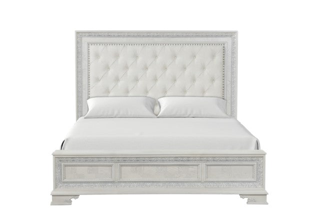 Stella Mia 4 Pc 5 Pc Queen Bedroom Set White & White - U&U Home Budget Furniture (Carteret, NJ)