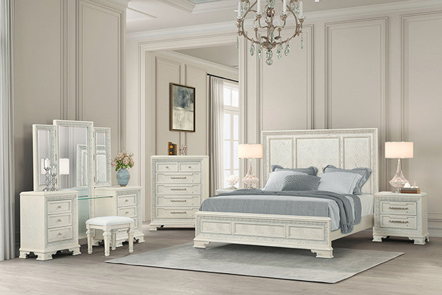 Stella Mia 4 Pc 5 Pc Queen Bedroom Set White & White - U&U Home Budget Furniture (Carteret, NJ)