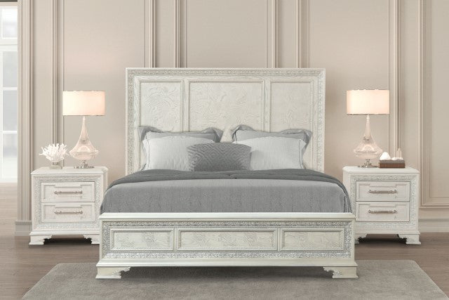 Stella Mia 4 Pc 5 Pc Queen Bedroom Set White & White - U&U Home Budget Furniture (Carteret, NJ)