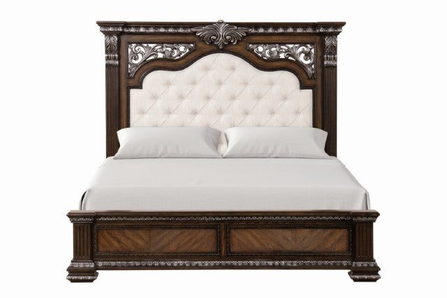 Promenade E.King & Queen Bed Brown & White - U&U Home Budget Furniture (Carteret, NJ)