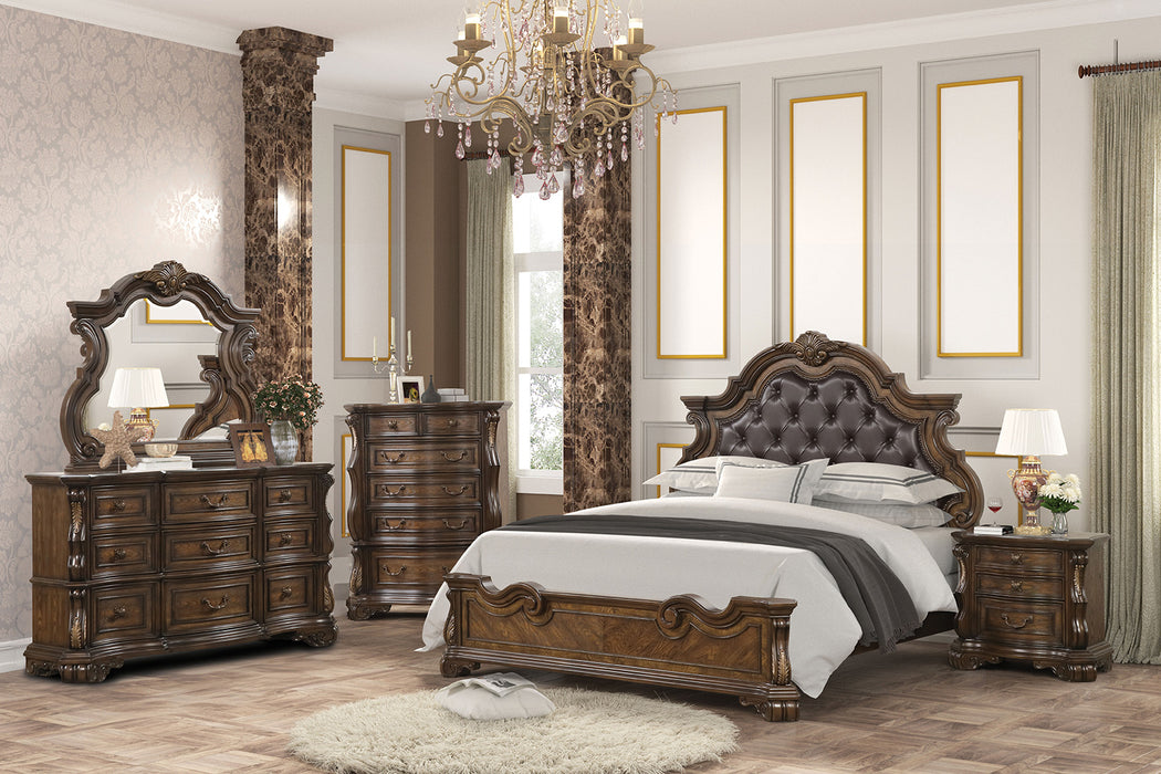 Leovanni 4 Pc Queen Bedroom Set Brown - U&U Home Budget Furniture (Carteret, NJ)