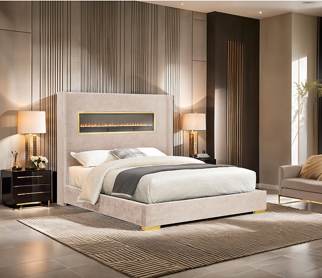 Danvers Bed Beige, Black, & Grey - U&U Home Budget Furniture (Carteret, NJ)