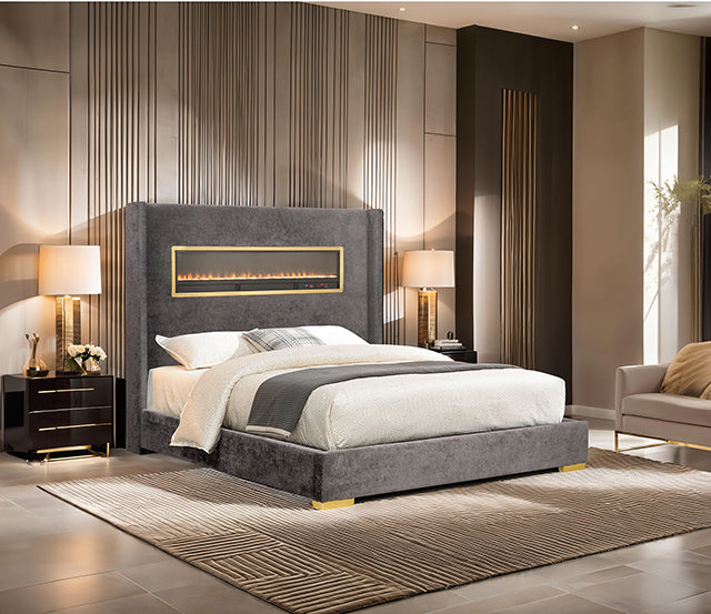 Danvers Bed Beige, Black, & Grey - U&U Home Budget Furniture (Carteret, NJ)