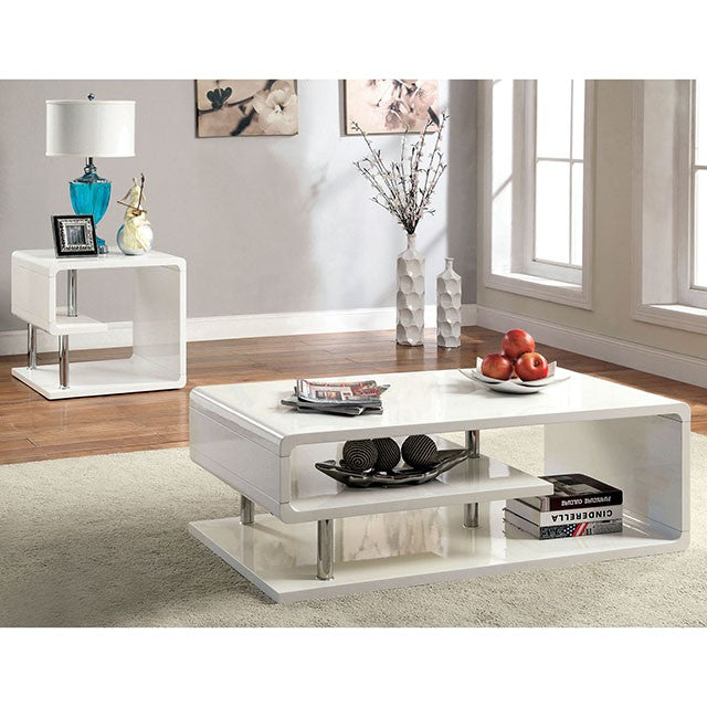 Ninove I White/Chrome End Table - U&U Home Budget Furniture (Carteret, NJ)