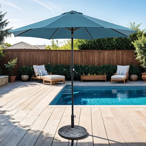 Tano 9' Outdoor Umbrella + 21" Round Base - U&U Home Budget Furniture (Carteret, NJ)