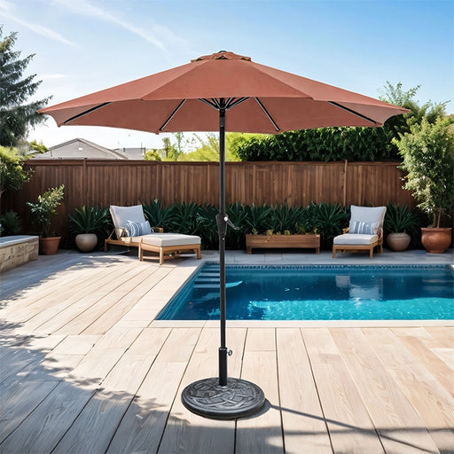 Tano 9' Outdoor Umbrella + 21" Round Base - U&U Home Budget Furniture (Carteret, NJ)