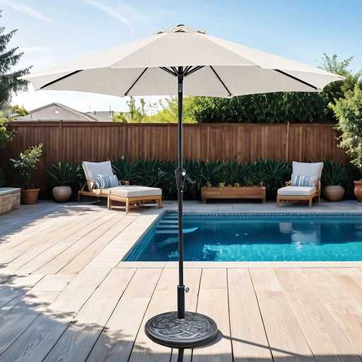 Tano 9' Outdoor Umbrella + 21" Round Base - U&U Home Budget Furniture (Carteret, NJ)