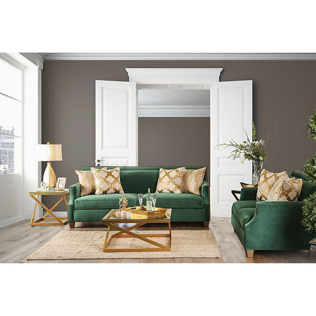 VERDANTE Emerald Green/Gold Sofa - U&U Home Budget Furniture (Carteret, NJ)