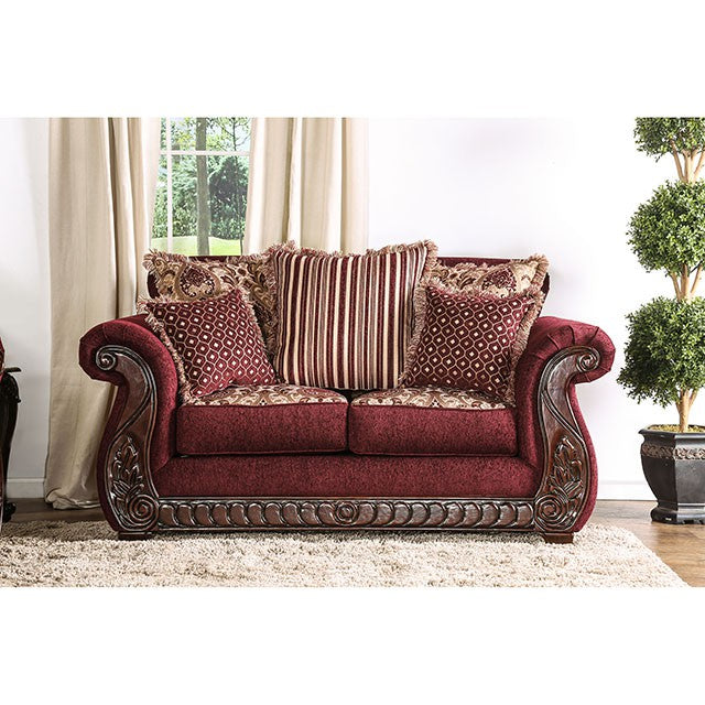 TABITHA Wine Love Seat, Wine - U&U Home Budget Furniture (Carteret, NJ)