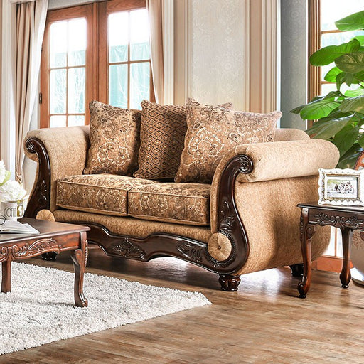 NICANOR Tan/Gold Love Seat - U&U Home Budget Furniture (Carteret, NJ)