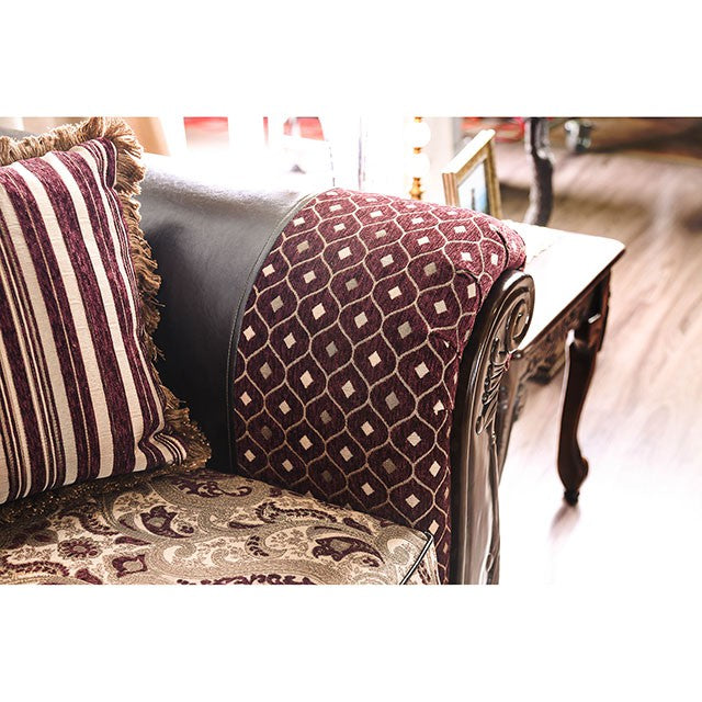 Quirino Burgundy/Dark Brown Sofa - U&U Home Budget Furniture (Carteret, NJ)