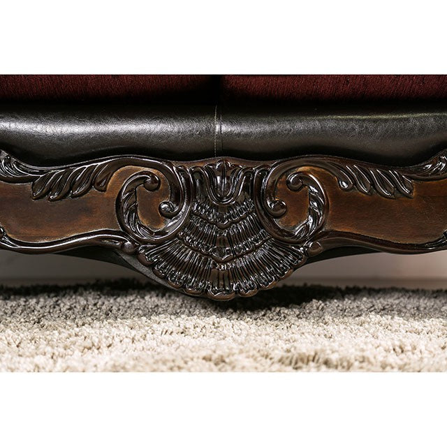 Quirino Burgundy/Dark Brown Sofa - U&U Home Budget Furniture (Carteret, NJ)