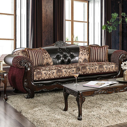 Quirino Burgundy/Dark Brown Sofa - U&U Home Budget Furniture (Carteret, NJ)