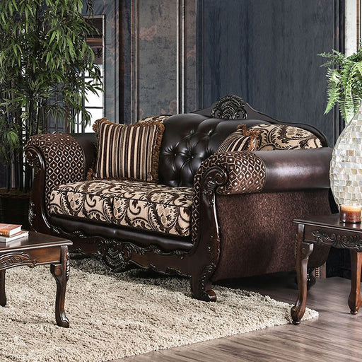 Quirino Light Brown/Dark Brown Love Seat - U&U Home Budget Furniture (Carteret, NJ)