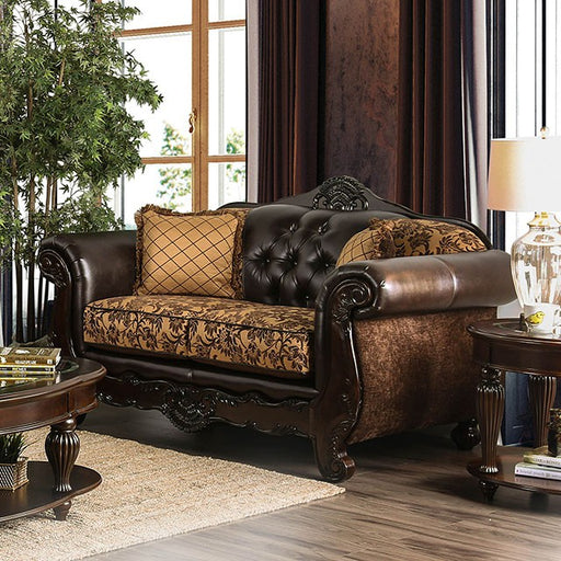 Quirino Tan/Dark Brown Love Seat - U&U Home Budget Furniture (Carteret, NJ)